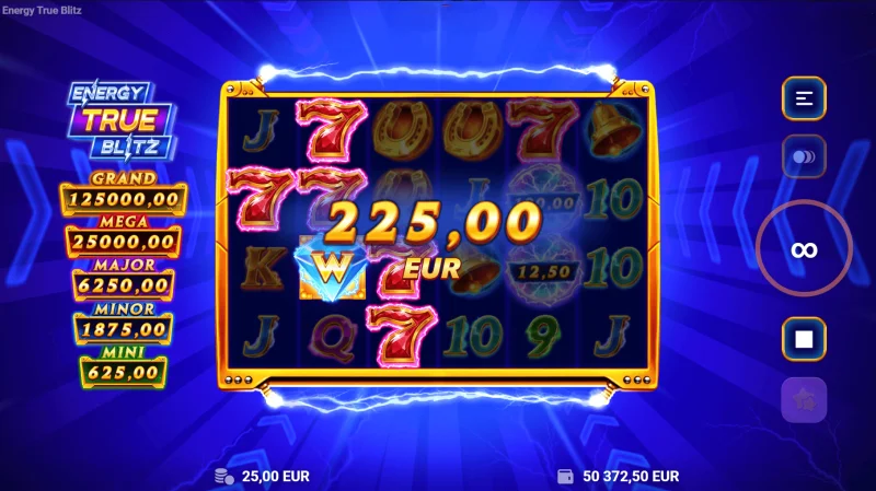 Energy True Blitz – laimėjimas surinkus Cash simbolius